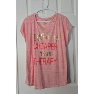 Style & Co. Womans Top Short Sleeve‎ With Yoga Saying. Size Large.